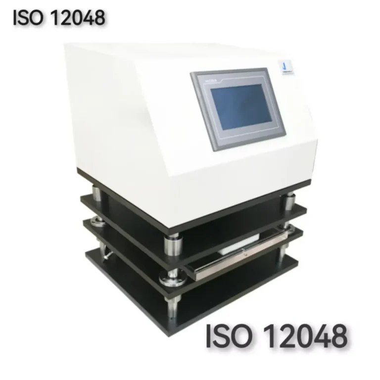 ISO 12048 compression tester via packaging compressive strength testing.